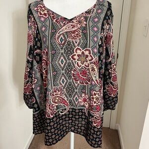 3/$25 Avenue Top Plus Size 18/20 Multicolor boho floral paisley quarter sleeve